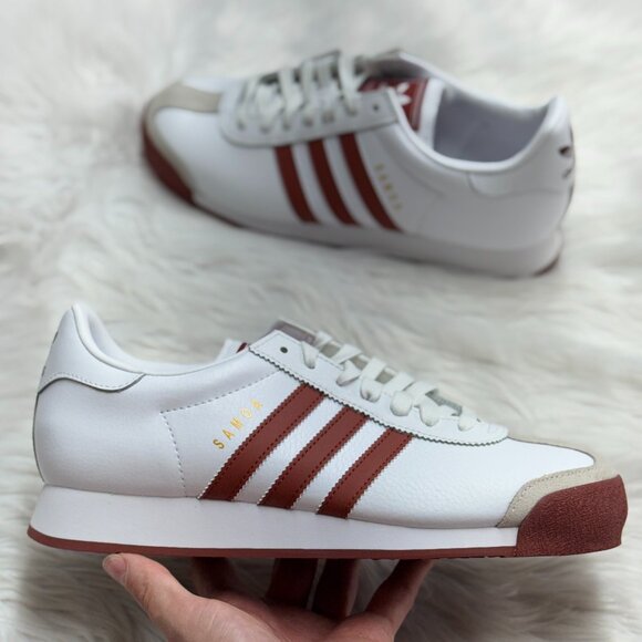 Adidas Samoa Leather Mens Casual Shoes White Ruby Red JQ0045 NEW Multi Sz - Picture 1 of 4